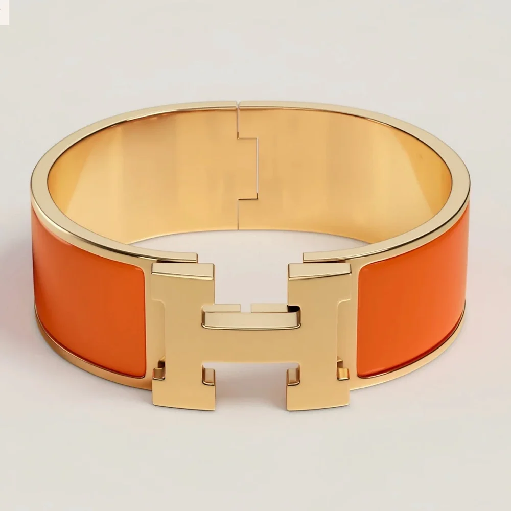 Hermes Orange Enamel Clic H Bracelet with Gold Hardware
